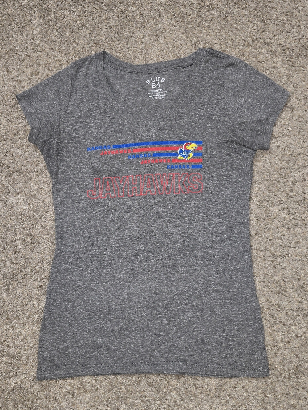 Blue 84 Kansas Jayhawks Women's V-Neck Short Sleeve T-Shirt Gray Size M